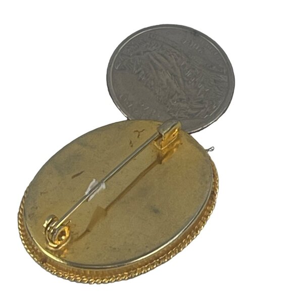 Italian Mosaic Floral Brooch Pin Oval Shape with Gold Tone Frame Intricately Des - Picture 8 of 8